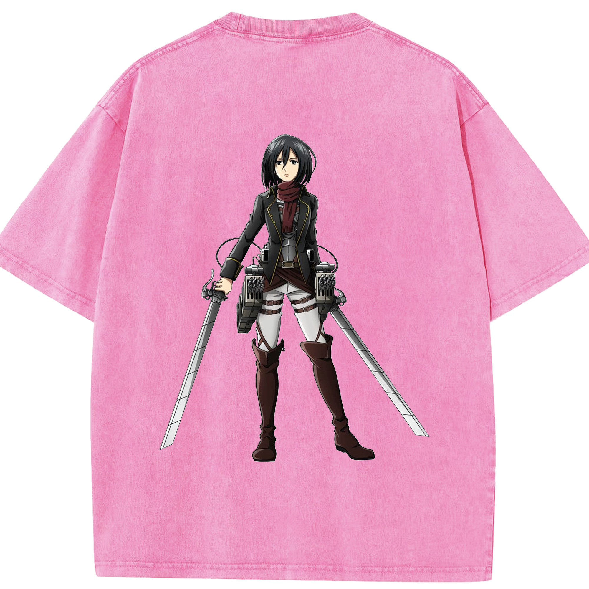 （画像用） 進撃の巨人 ミカサ·アッカーマン Attack on Titan Mikasa Ackerman 綿100% ヴィンテージ風 半袖Tシャツ（背面プリント）